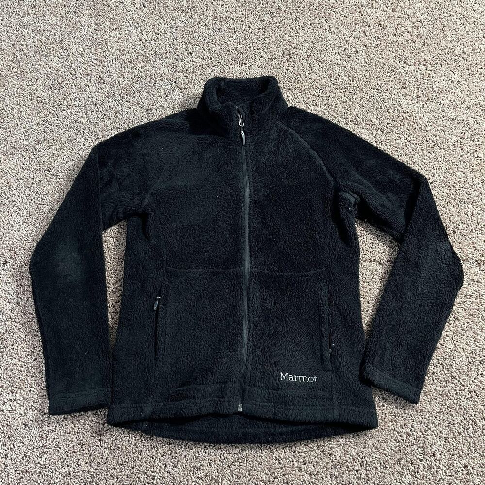 Marmot Jacket Womens Small Black Full Zip Sherpa‎ Fleece Zip Pockets Outdoor